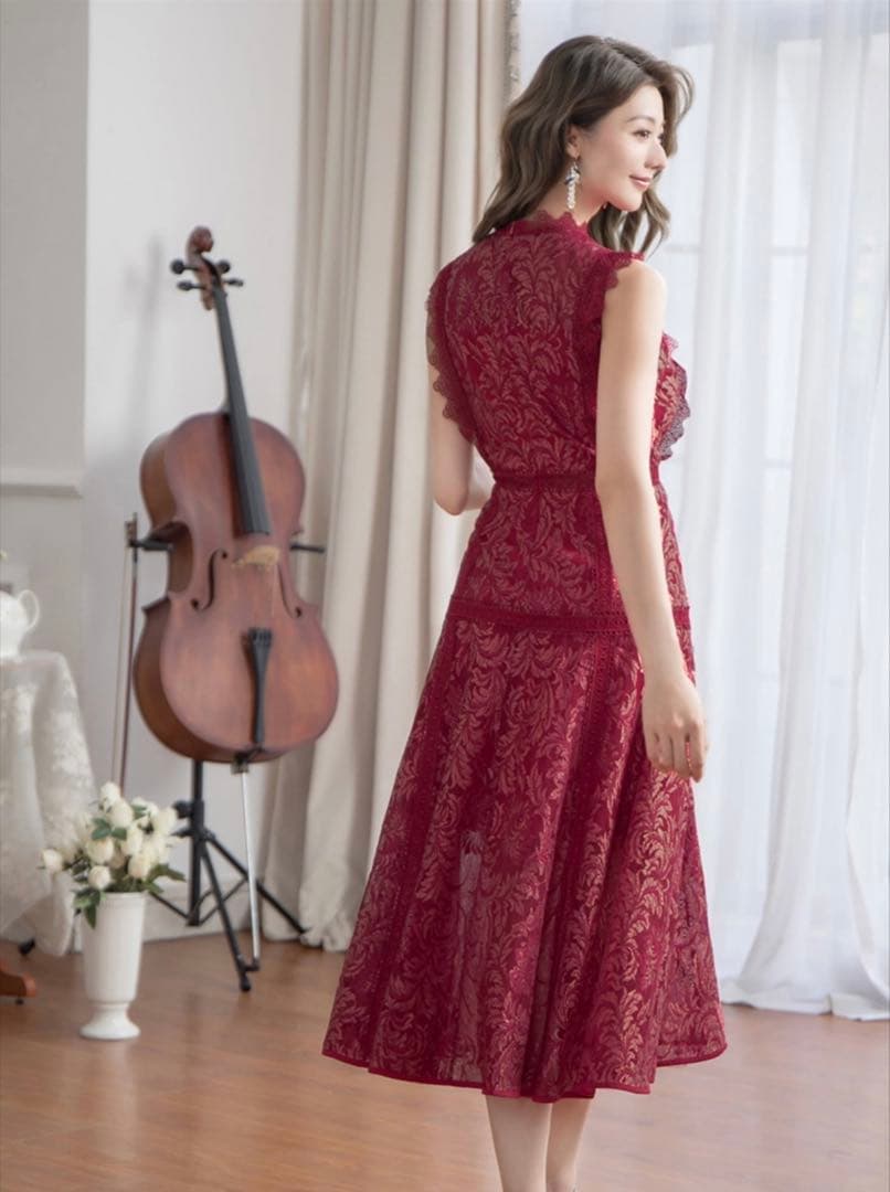 ERUKEI ワインレッド レースドレス ミディアムドレス ナイトドレス
