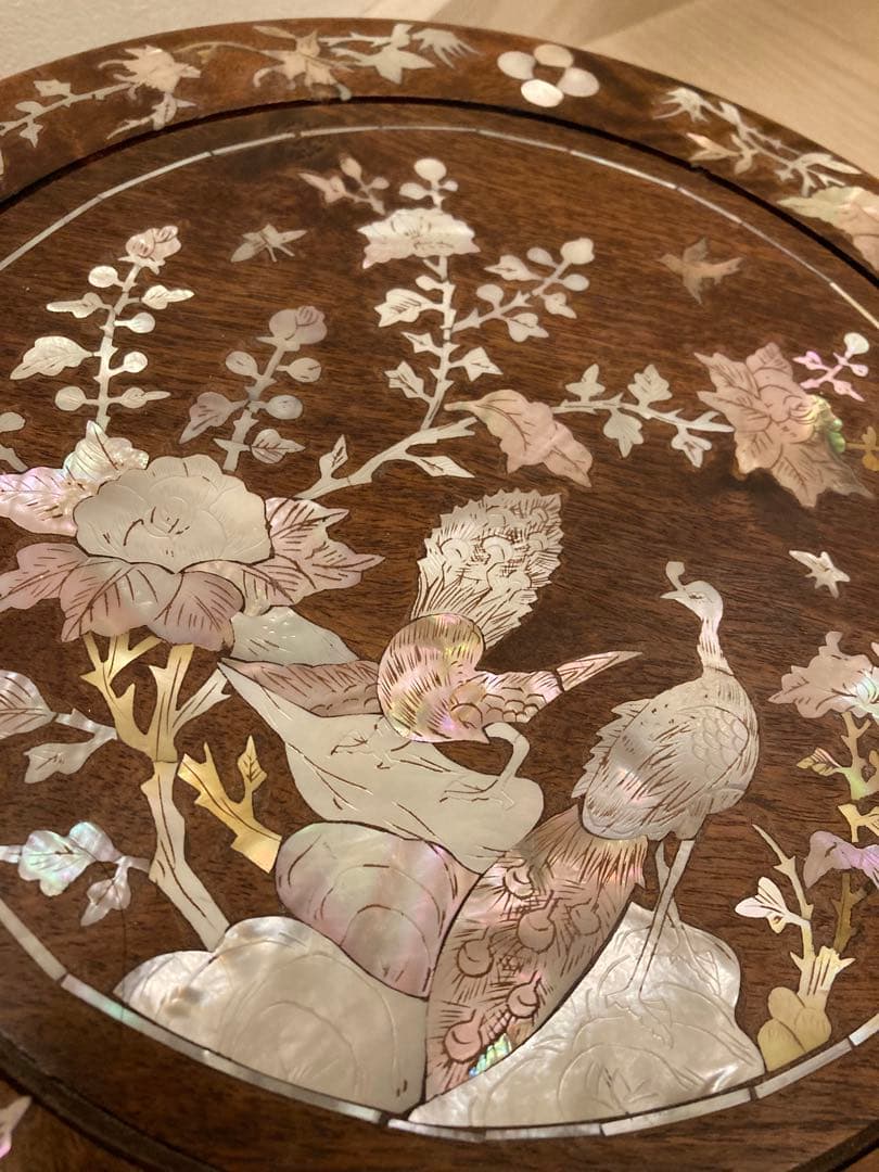 螺鈿象嵌花台　スツール　置台 中国美術　螺鈿細工 丸椅子 腰掛け