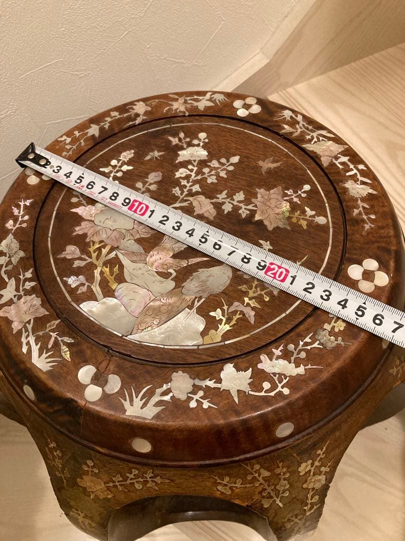 螺鈿象嵌花台　スツール　置台 中国美術　螺鈿細工 丸椅子 腰掛け
