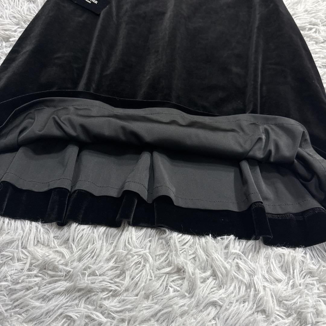未使用級✨フォクシー Aラインベロアワンピース シフォンフリル 半袖 ブラック