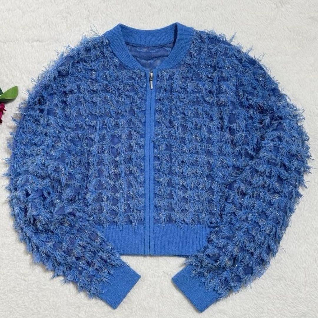 グレースコンチネンタル　フリンジニットzipカーディガン　ブルー　2025年