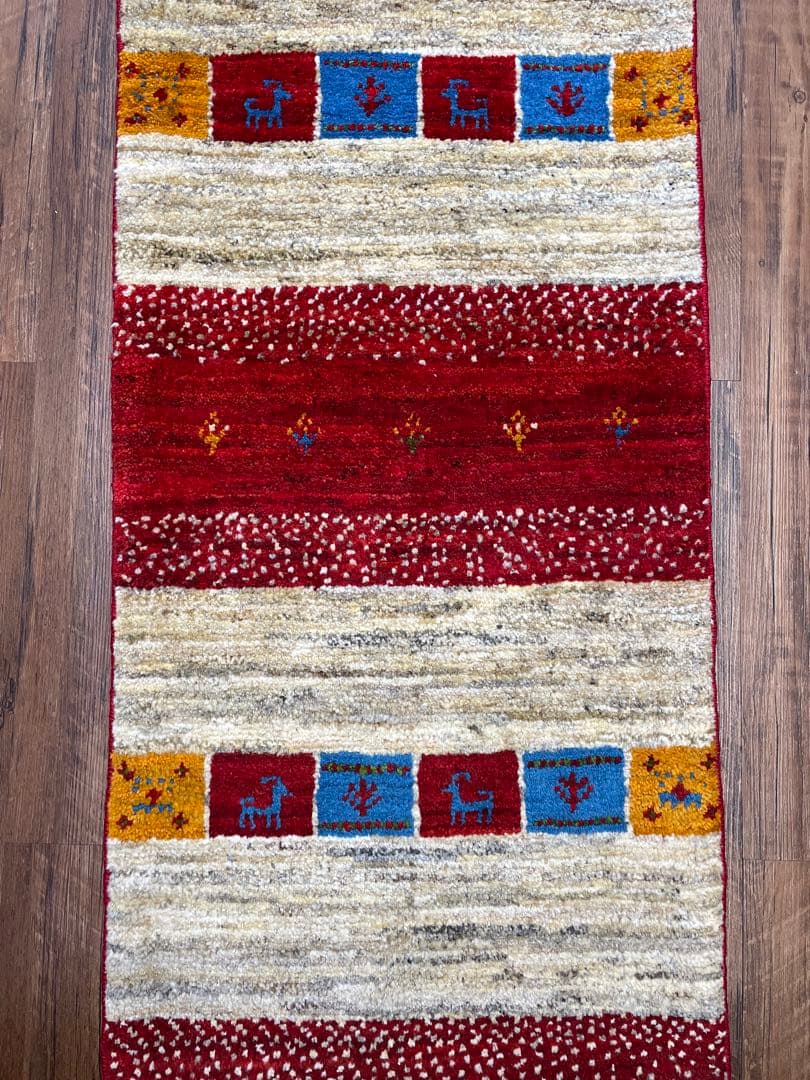 百ちゃん様用　新品　ペルシャ絨毯　手織り　ギャッベ　茜色　山羊　150×50cm