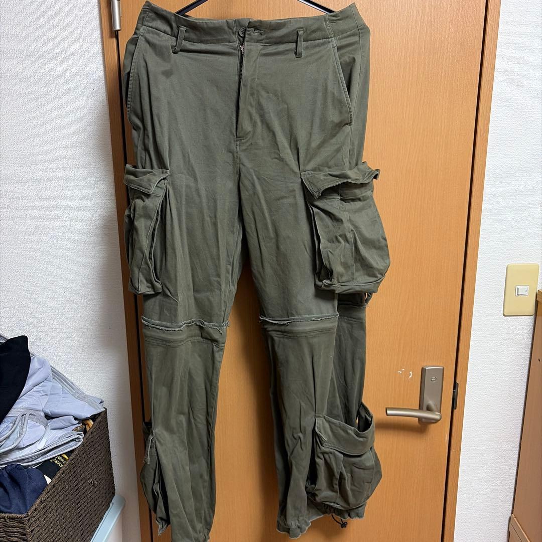 grancy ジップデザイン カーゴパンツ