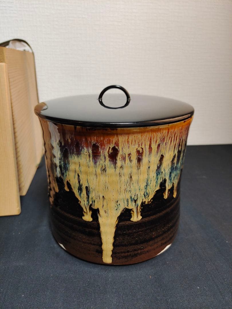 水指　『洛東　桶谷定一造』『糸目水指』　共箱　茶道具　陶芸