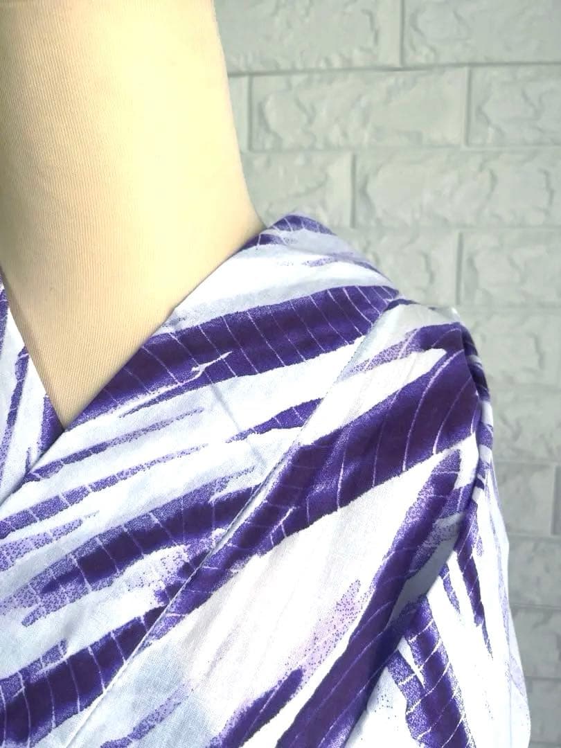 【新品未使用】浴衣 単衣着物 普段着物 モダン柄 紫白 トールサイズ 裄長