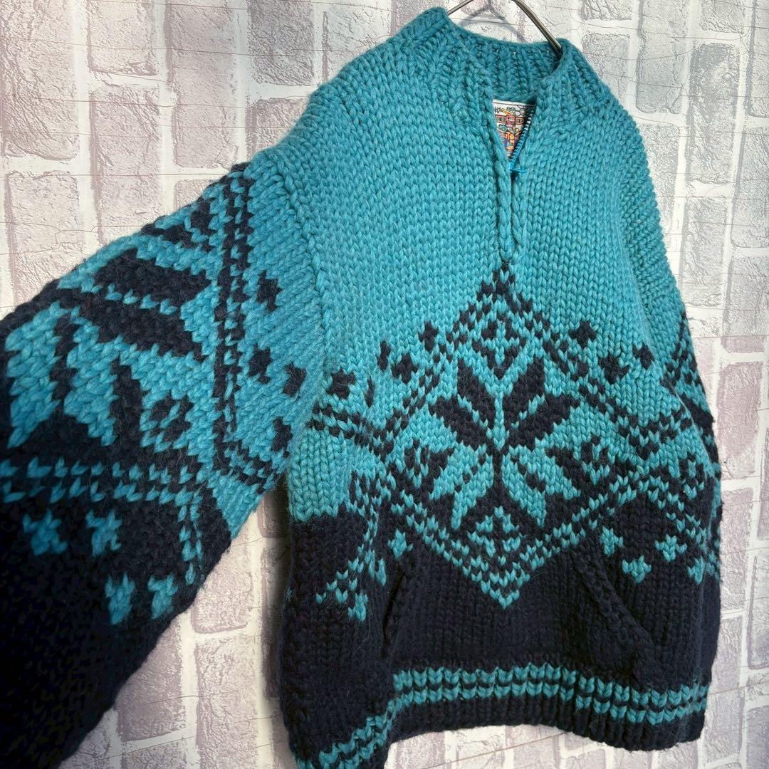 肉厚◎ カナダ製　Kanata カナタ　ハーフジップ　カウチン　セーター　ニット