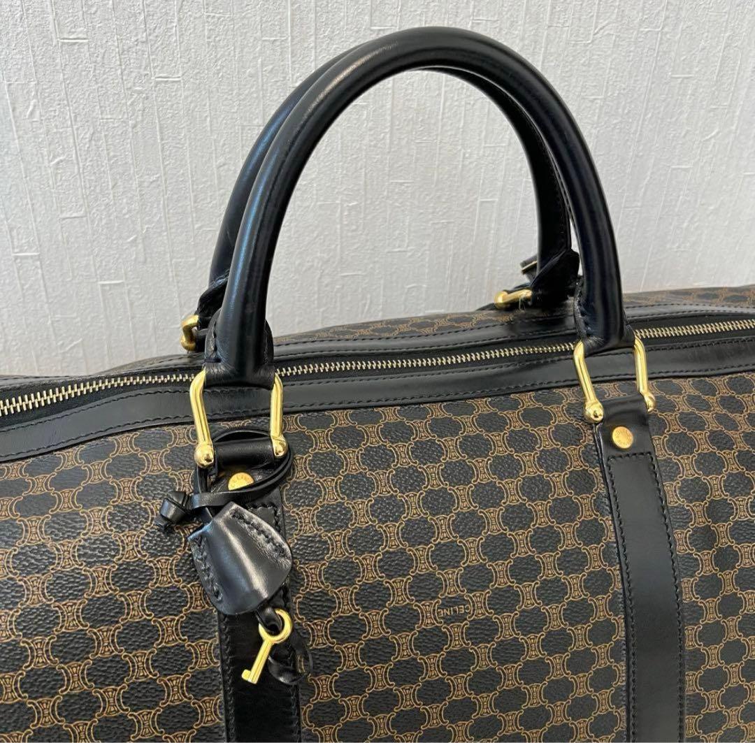 美品 CELINE ボストンバッグ 黒マカダム トリオンフ 南京錠 ゴールド金具