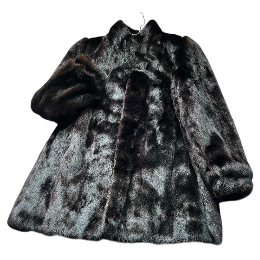 着丈70cm ブラックミンク リアルファーコート 毛並み◎ なめし柔らか 艶◎