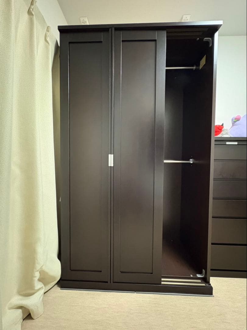 【2月半ばまで】ダークブラウン衣類収納 ミラー付き