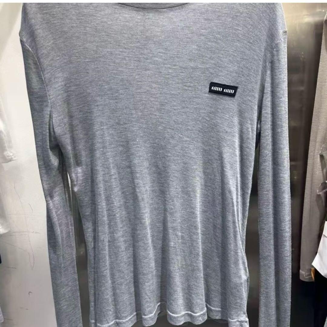 a.sama♡シアーロンT グレー丸首左胸ロゴ　Mサイズ