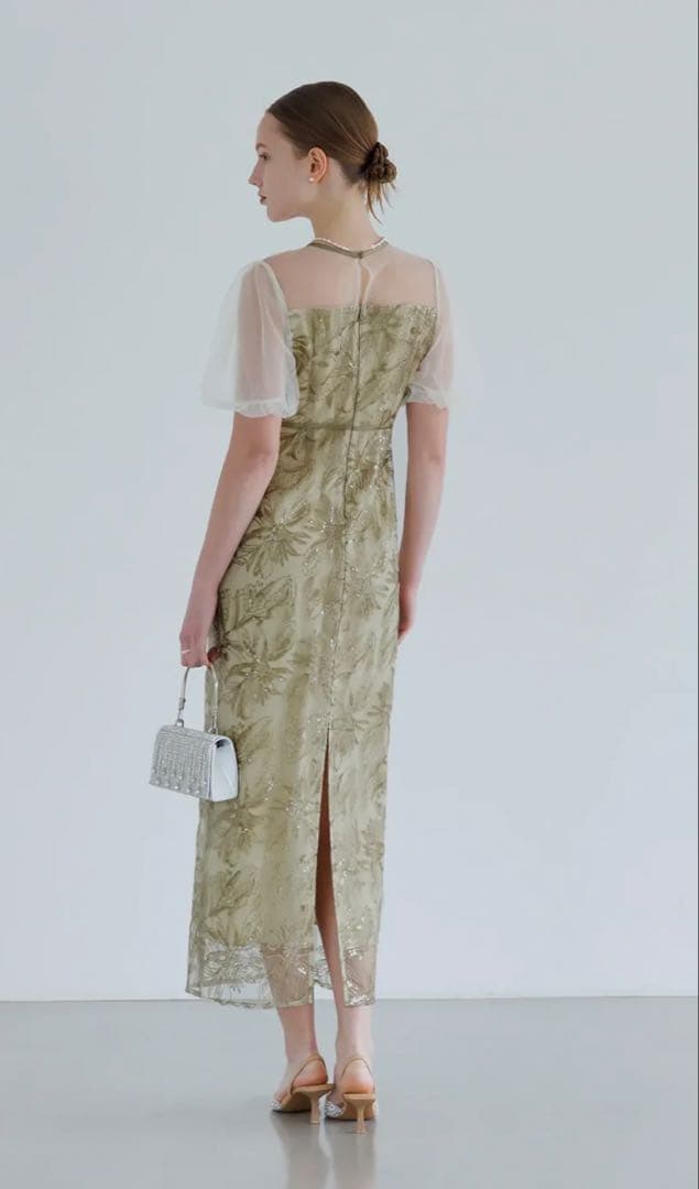 【LEJA】アシンメトリーシアーフラワードレスワンピース 結婚式 ドレス　S