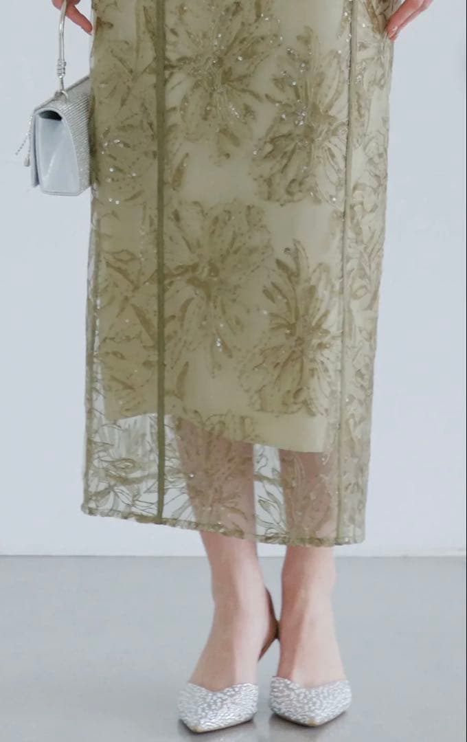 【LEJA】アシンメトリーシアーフラワードレスワンピース 結婚式 ドレス　S