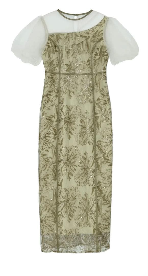 【LEJA】アシンメトリーシアーフラワードレスワンピース 結婚式 ドレス　S