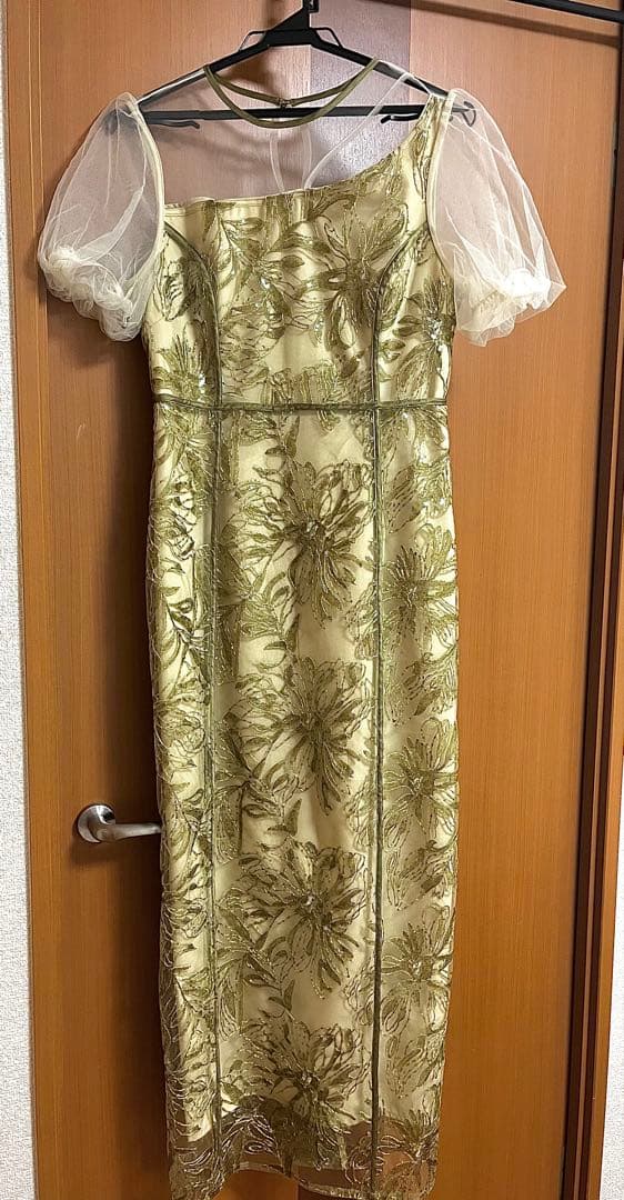 【LEJA】アシンメトリーシアーフラワードレスワンピース 結婚式 ドレス　S