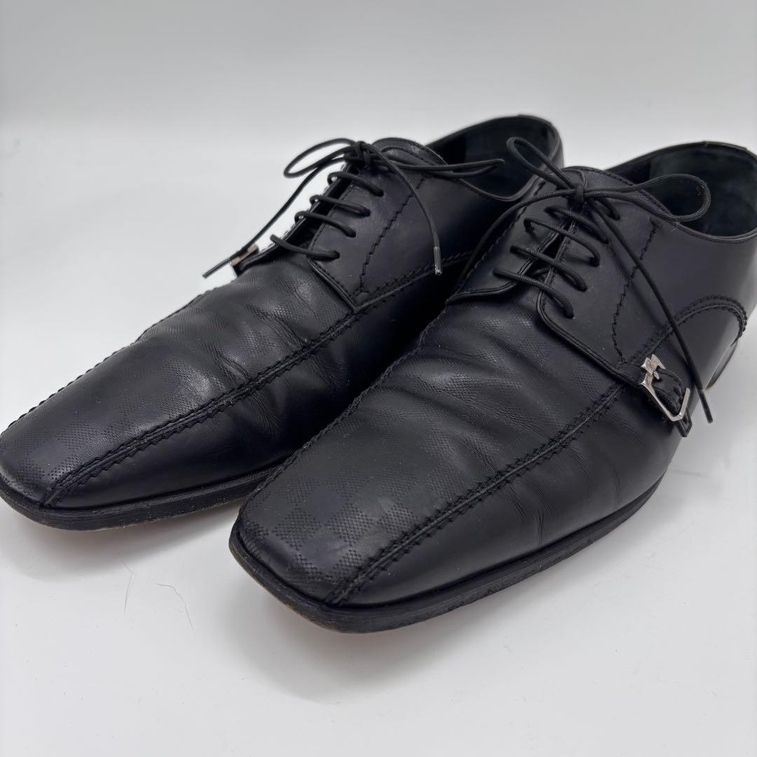 LOUIS VUITTON ダミエ型押し レザーシューズ ブラック 8 正規品