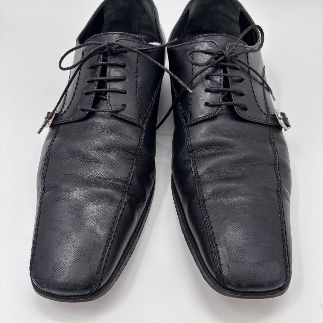 LOUIS VUITTON ダミエ型押し レザーシューズ ブラック 8 正規品