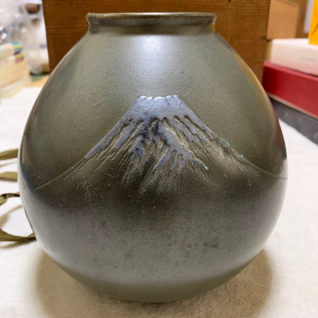 青銅銀象眼　富嶽　花瓶　泰造