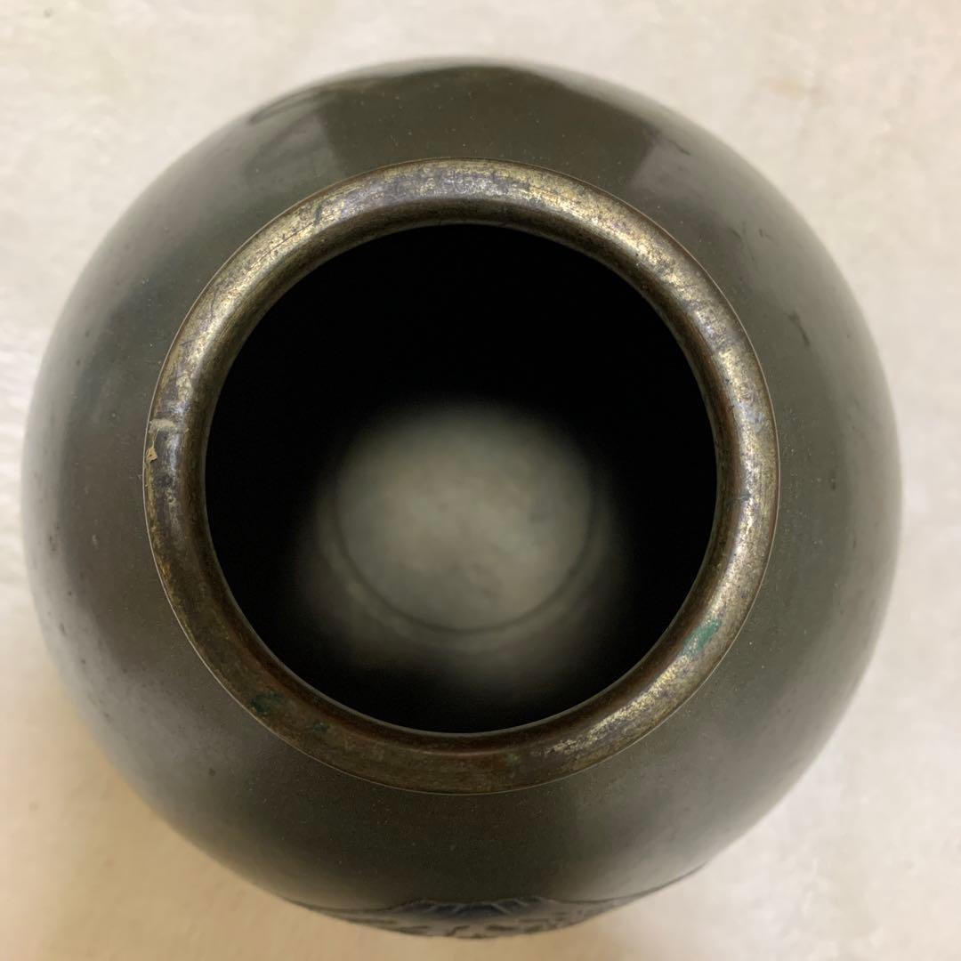 青銅銀象眼　富嶽　花瓶　泰造