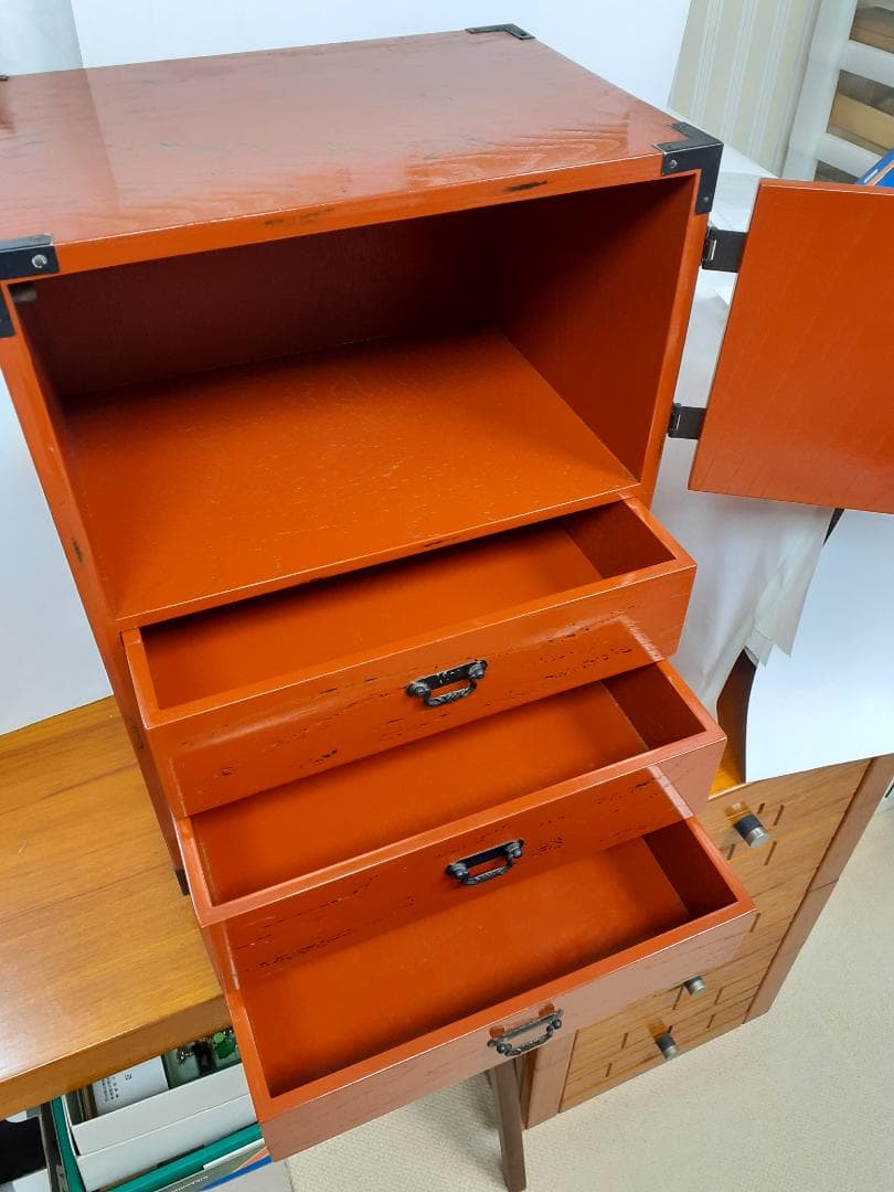 中古　木根来塗　島安汎工芸　漆塗　引出し　小型