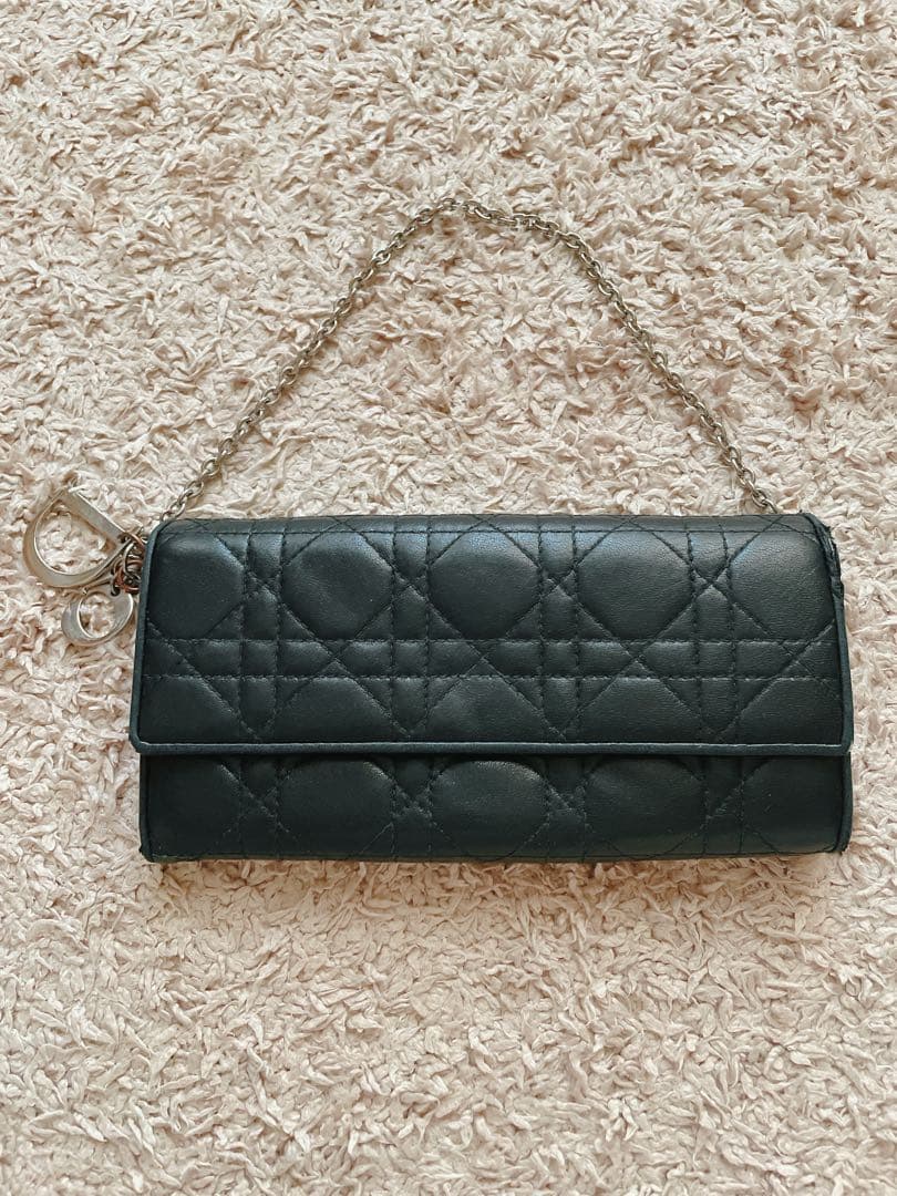 DIOR レディ ディオール チェーンウォレット 長財布　ブラック黒　ラムスキン