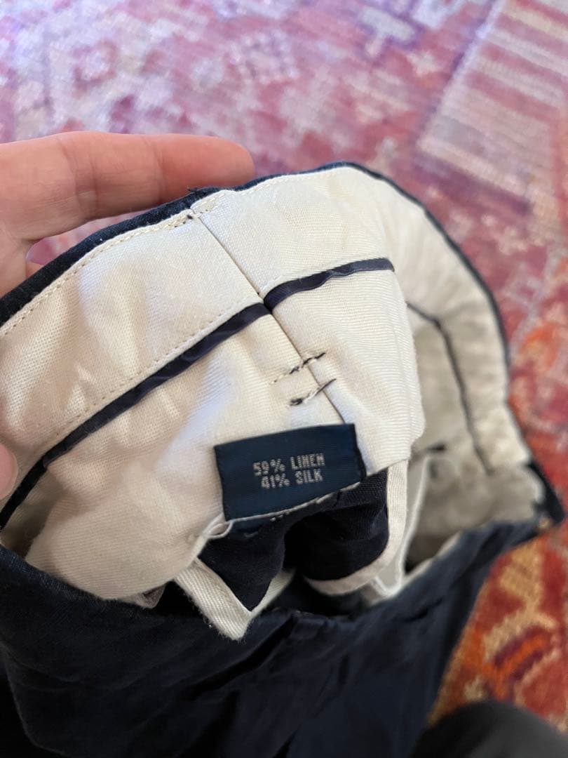 ラルフローレン　リネン　シルク　スラックス　ネイビー　ralph lauren