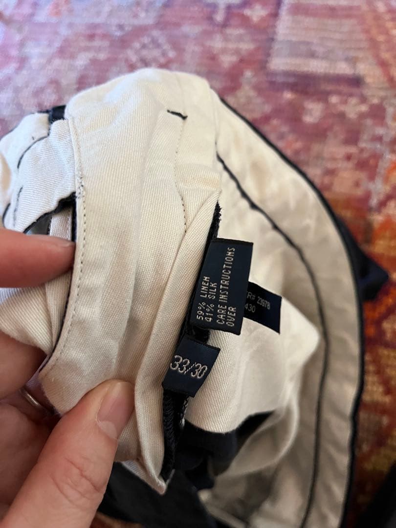 ラルフローレン　リネン　シルク　スラックス　ネイビー　ralph lauren