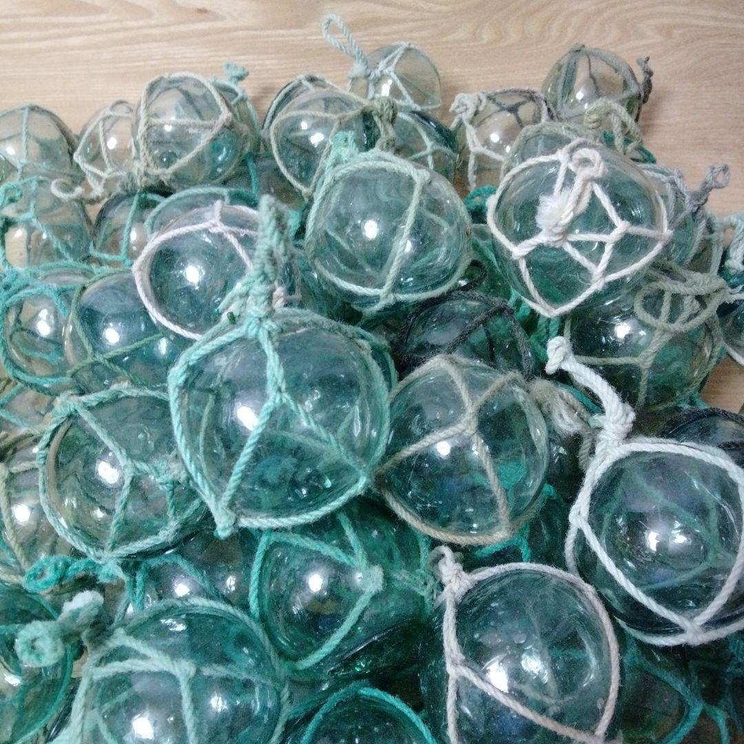 ガラス浮球　浮き玉　ガラス玉　漁具　 ９８個セット　網紐付き
