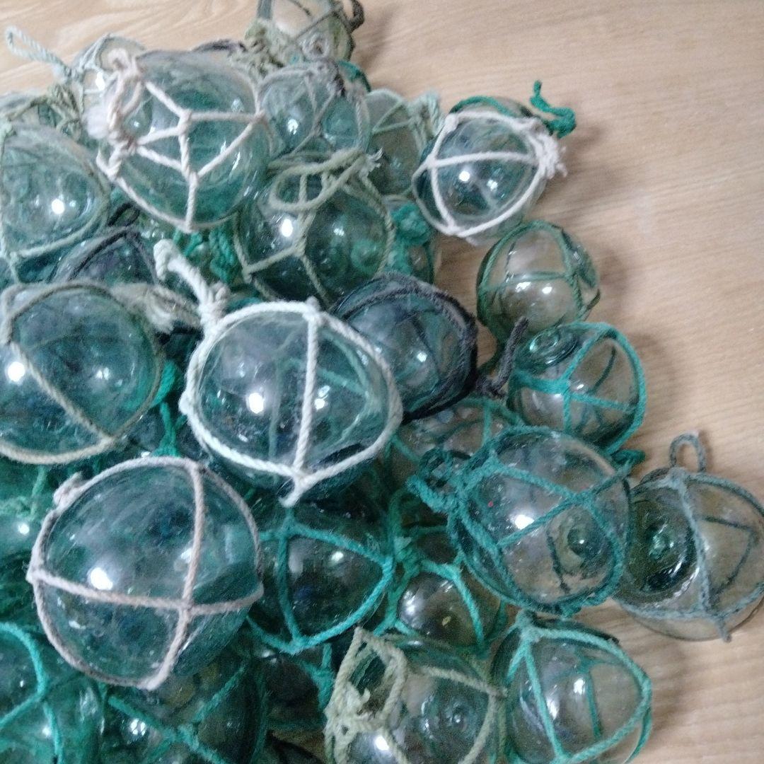 ガラス浮球　浮き玉　ガラス玉　漁具　 ９８個セット　網紐付き