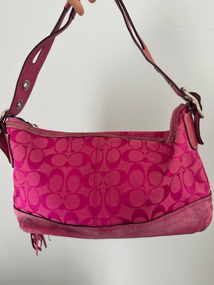 【希少】coach y2k バービーピンク フリンジ ハンドバッグ