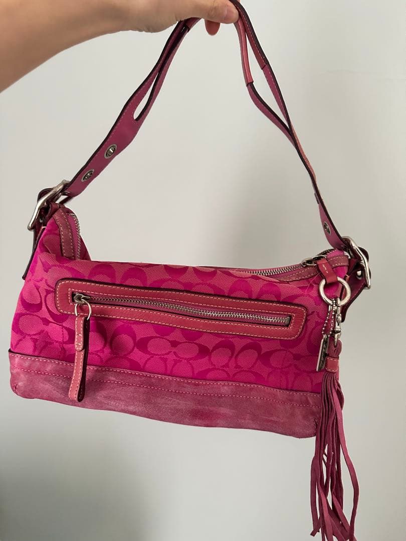 【希少】coach y2k バービーピンク フリンジ ハンドバッグ