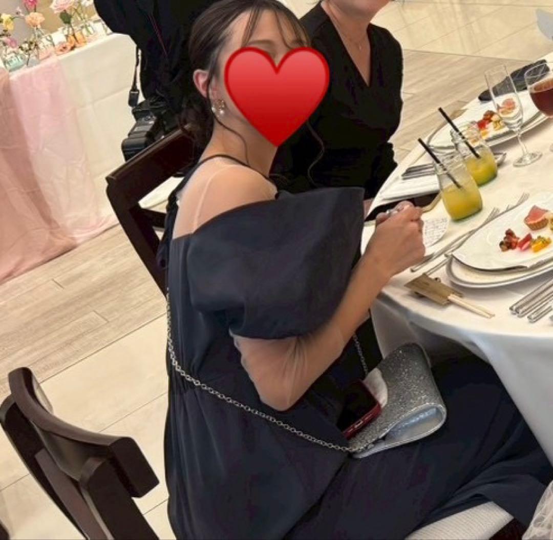 ネイビー オフショルダー フリルドレス　オケージョンドレス【値引き】