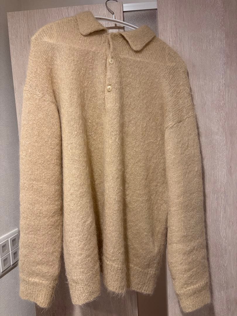 BRUSHED SUPER KID MOHAIR KNIT POLO ベージュ4