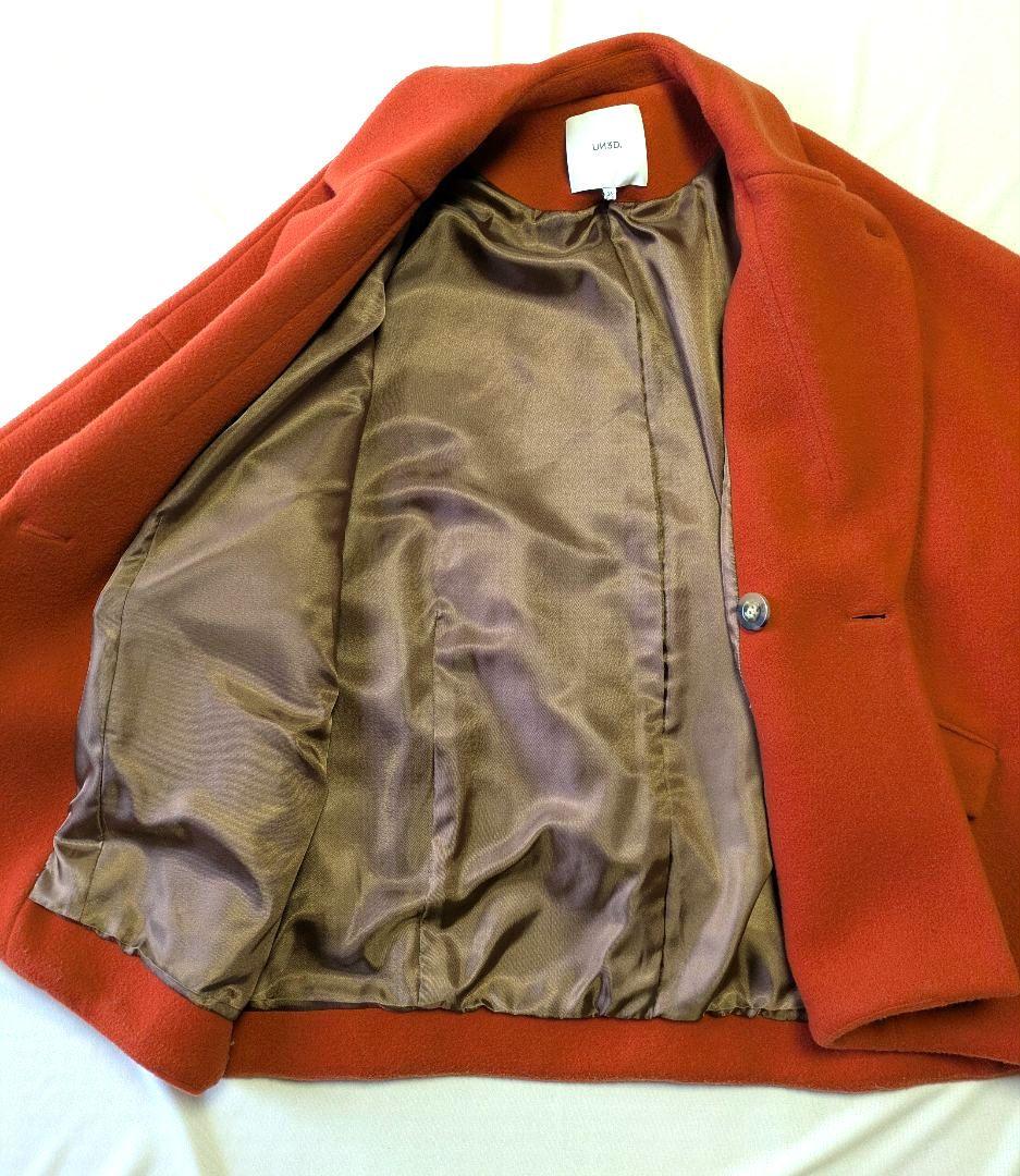 UN3D. ドルマンミドルウールコート ミドル丈 36 コクーン 朱赤 毛100