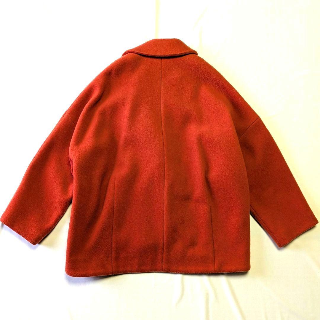 UN3D. ドルマンミドルウールコート ミドル丈 36 コクーン 朱赤 毛100