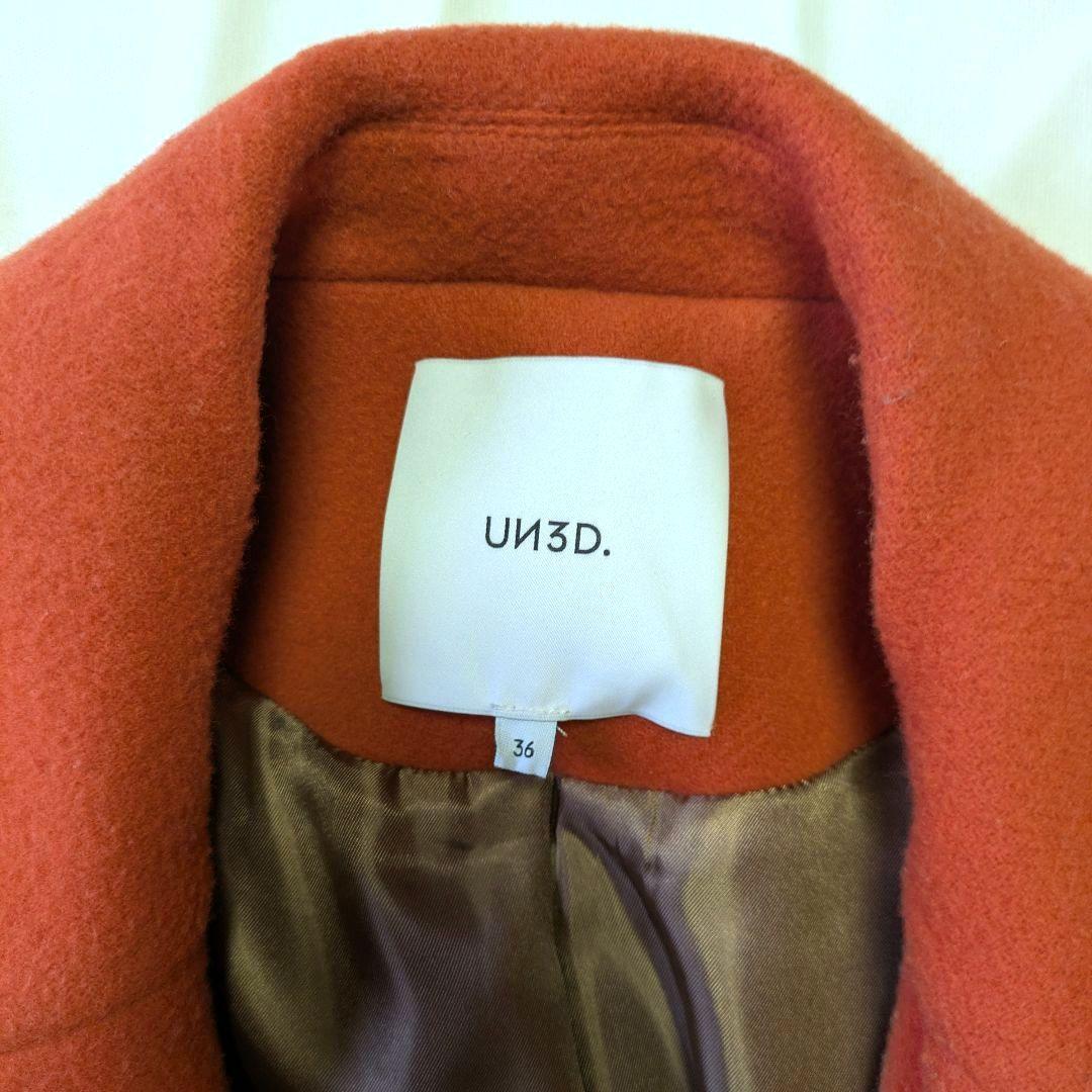 UN3D. ドルマンミドルウールコート ミドル丈 36 コクーン 朱赤 毛100