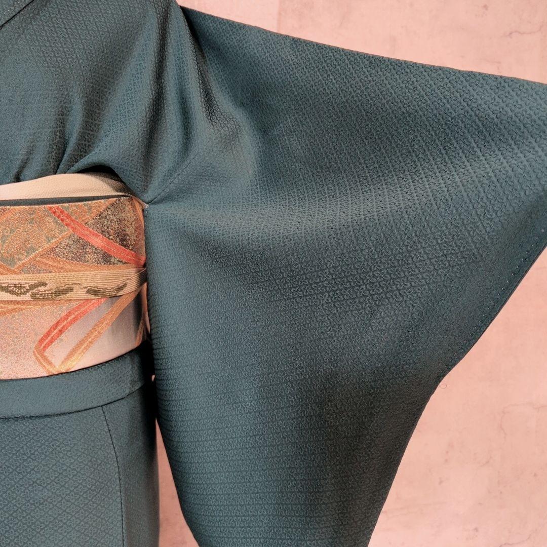 色無地＋長襦袢　着物　フルセット　正絹　比翼仕立て　青緑　O1