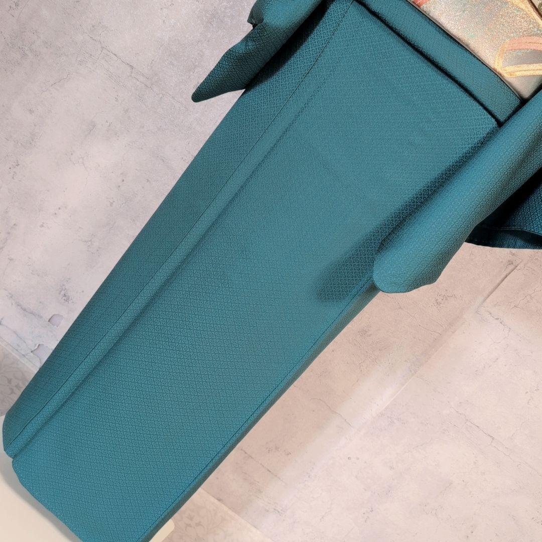 色無地＋長襦袢　着物　フルセット　正絹　比翼仕立て　青緑　O1