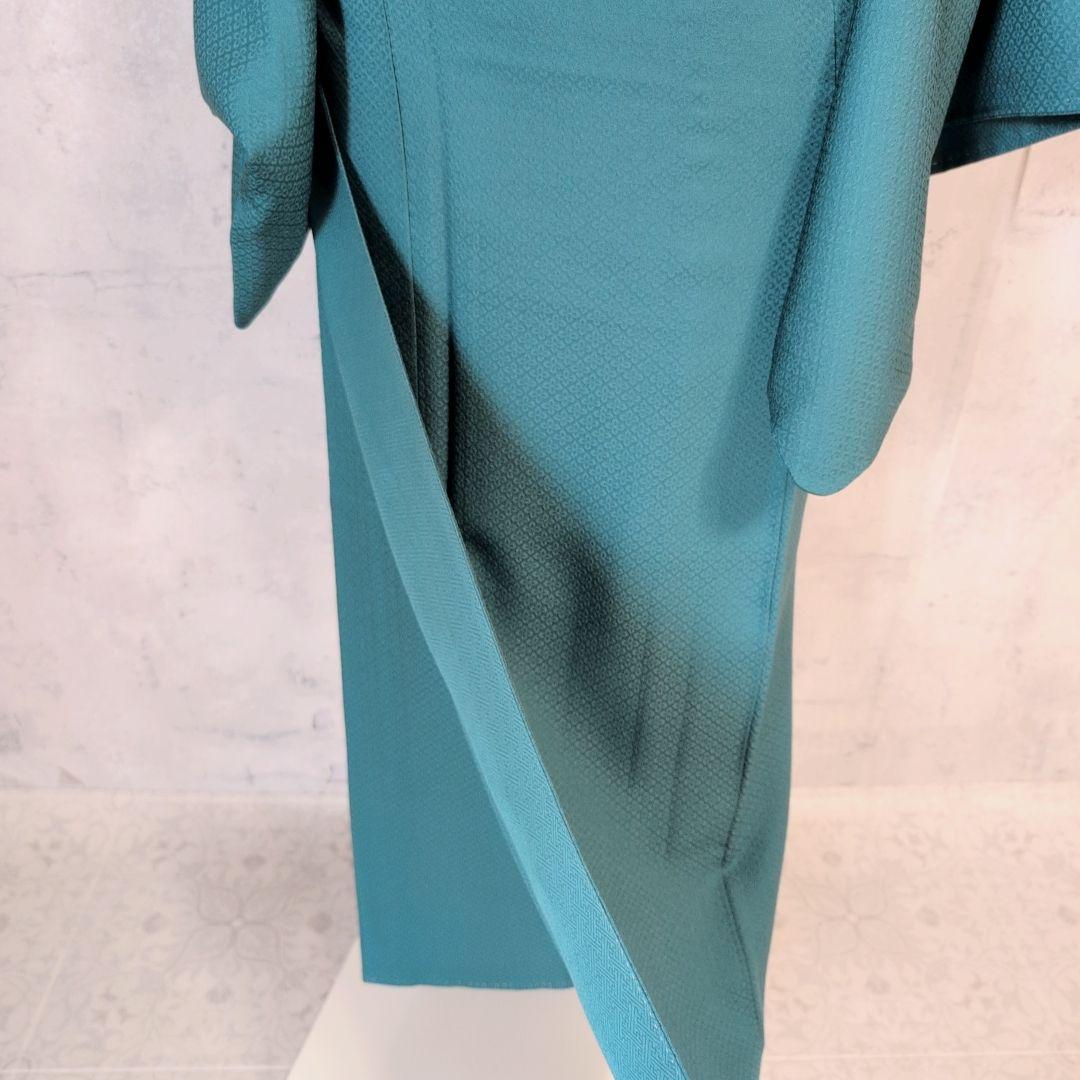 色無地＋長襦袢　着物　フルセット　正絹　比翼仕立て　青緑　O1