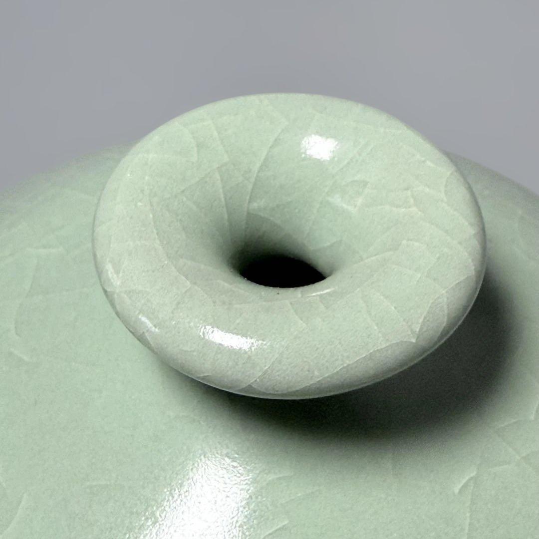 h*u様 人間国宝　中島宏　本人作　青磁小壺　共箱　本物　翡翠色　究極の青　高1