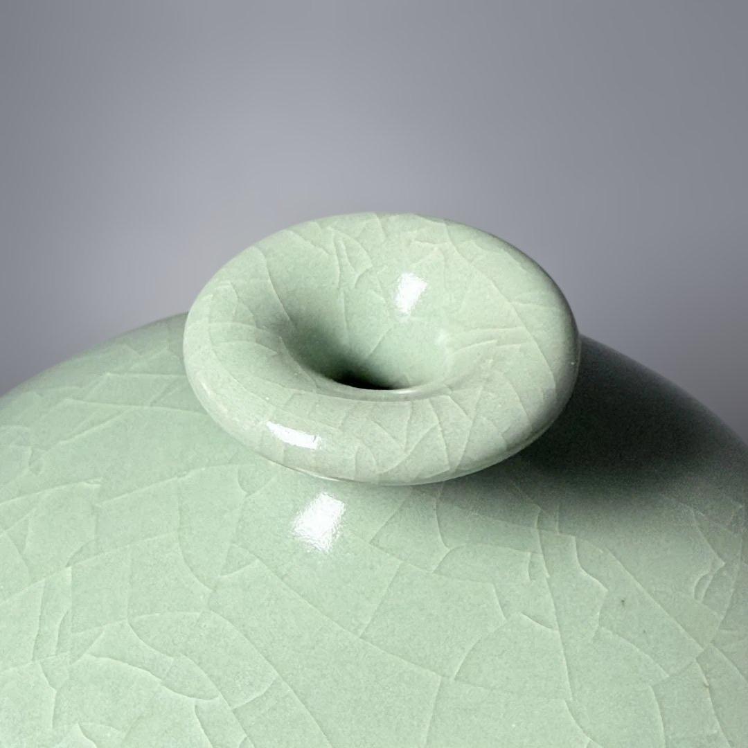 h*u様 人間国宝　中島宏　本人作　青磁小壺　共箱　本物　翡翠色　究極の青　高1