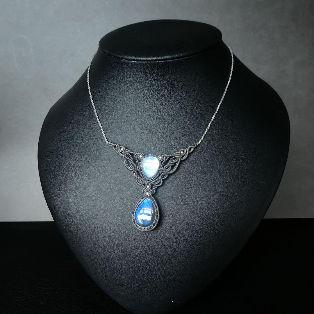 ラブラドライト・ムーンストーンのマクラメネックレス