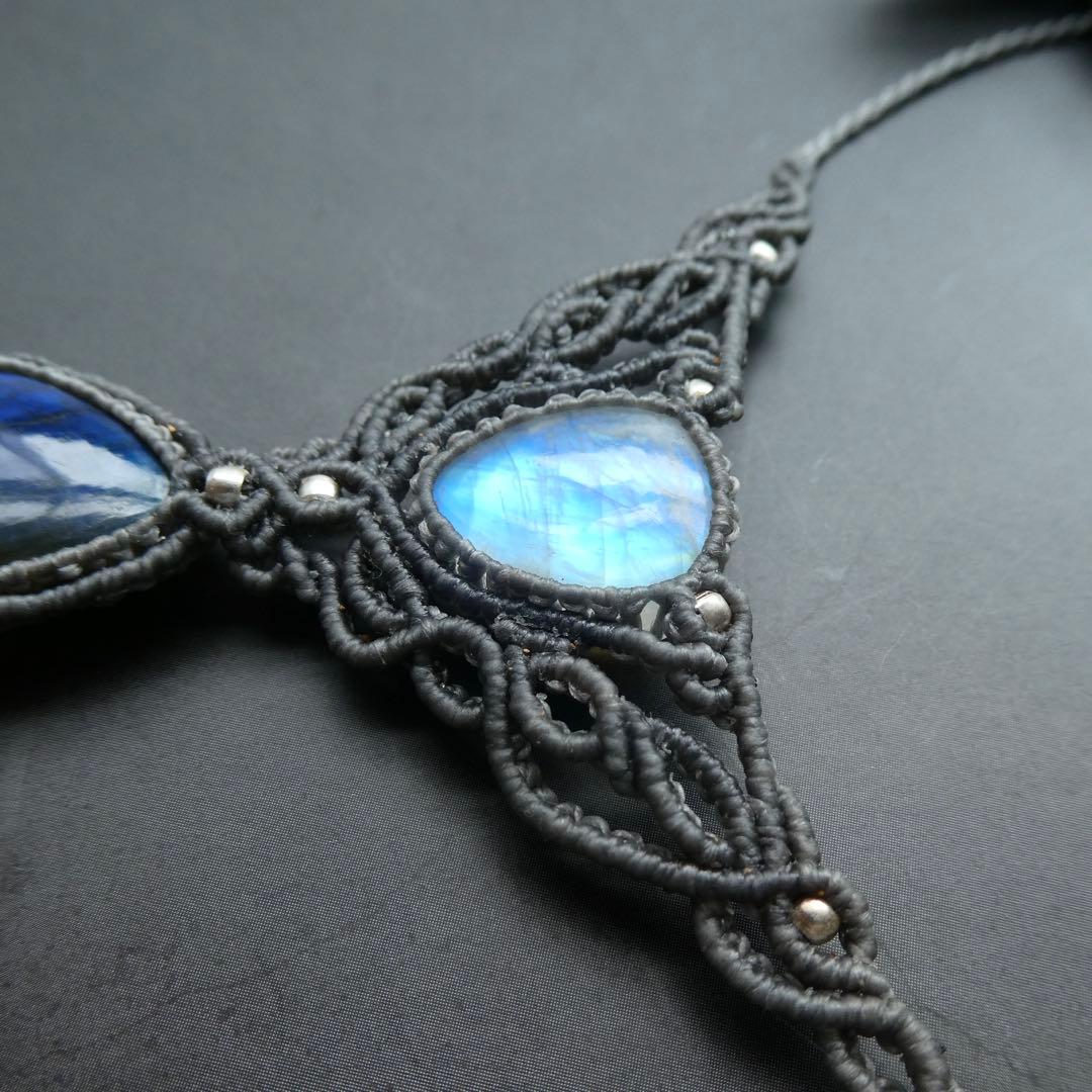 ラブラドライト・ムーンストーンのマクラメネックレス