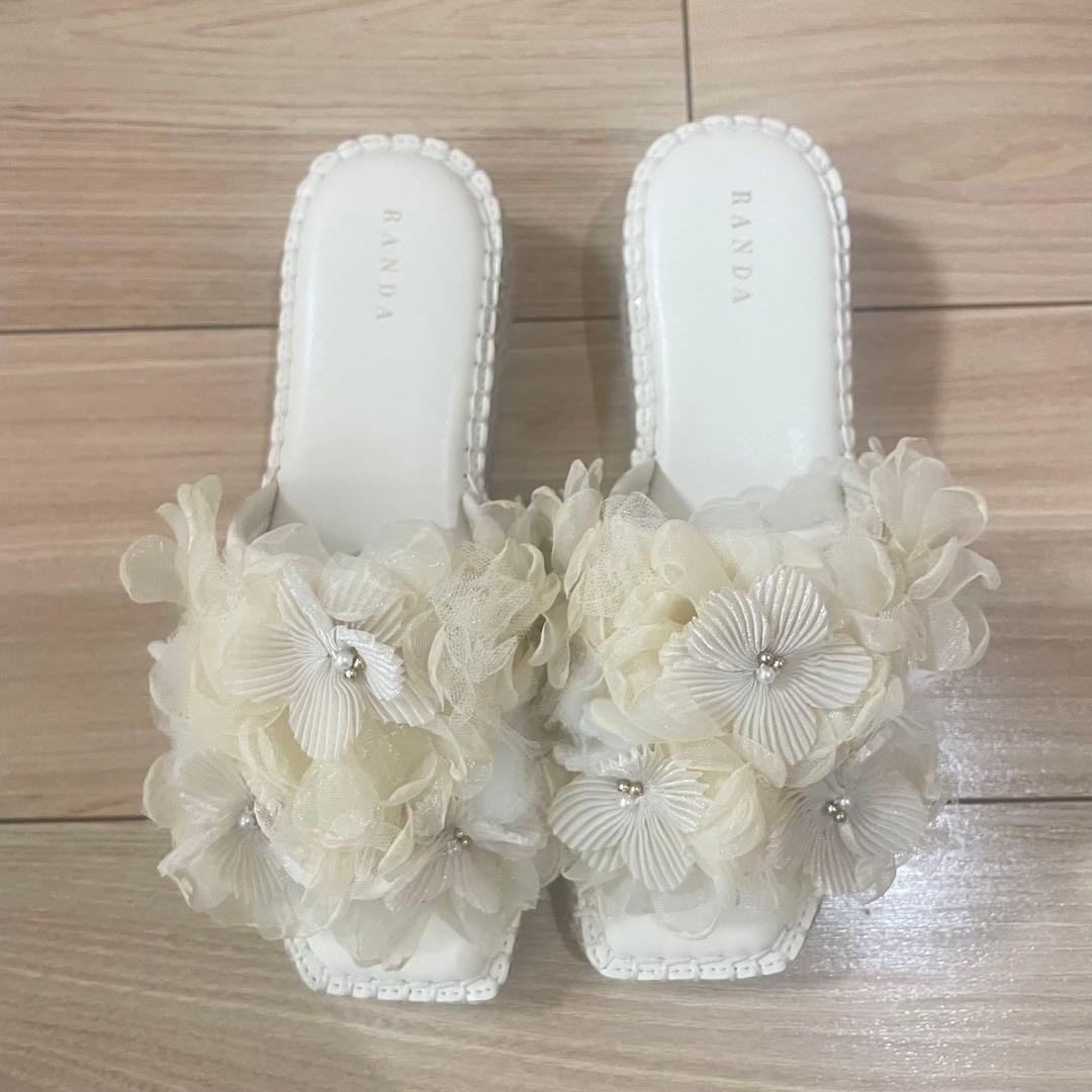 RANDA シフォンフラワーミュールサンダル　即購入ok⭐︎