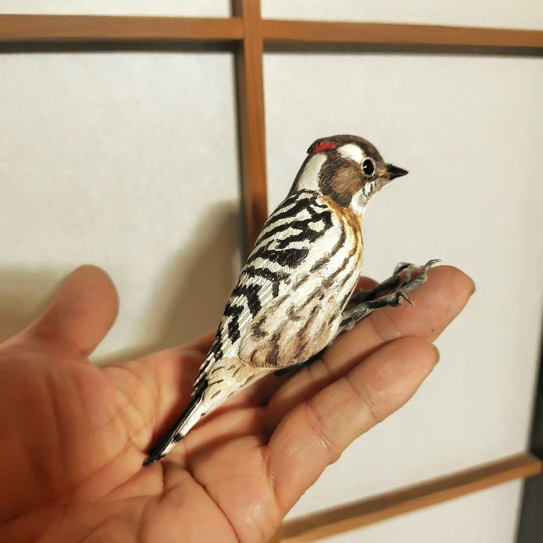 バードカービング コゲラ(キツツキ) マグネット 野鳥 木彫り