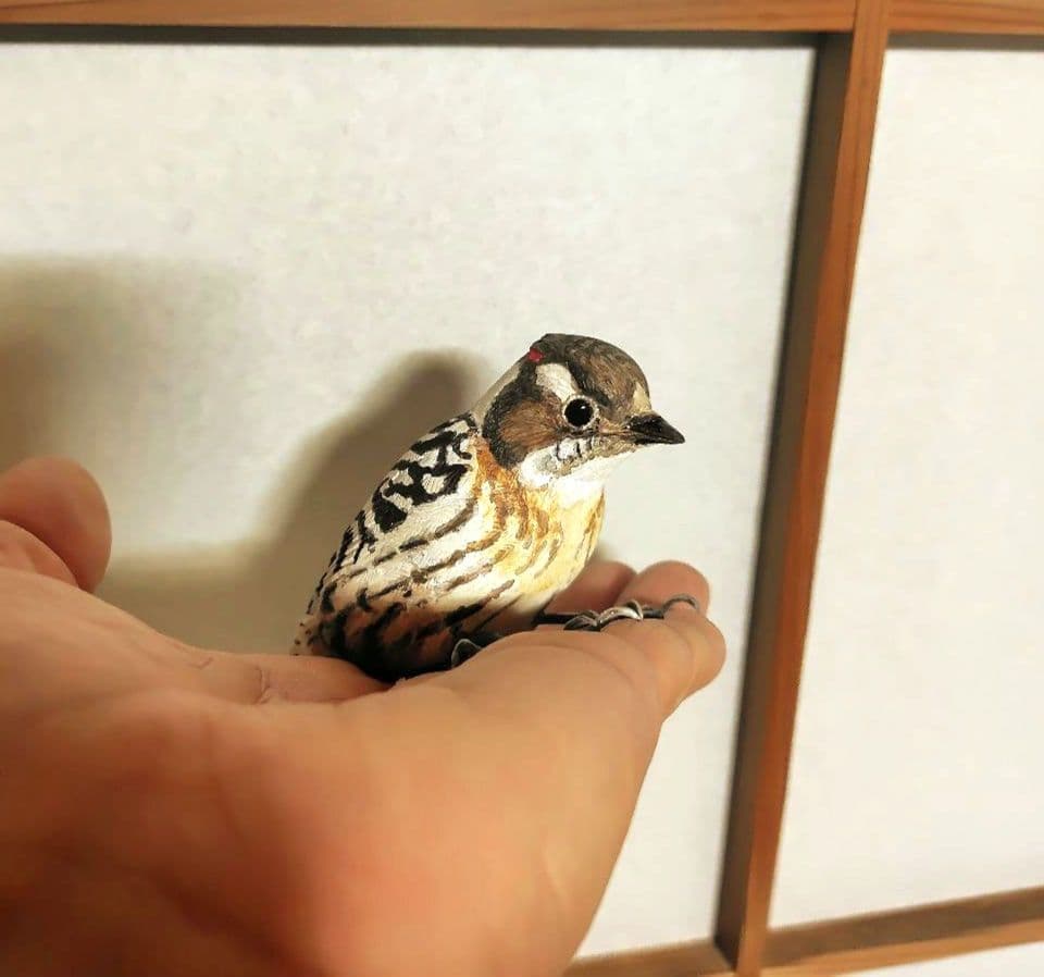 バードカービング コゲラ(キツツキ) マグネット 野鳥 木彫り