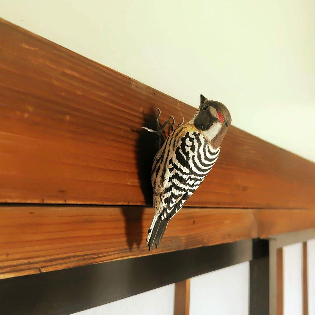 バードカービング コゲラ(キツツキ) マグネット 野鳥 木彫り
