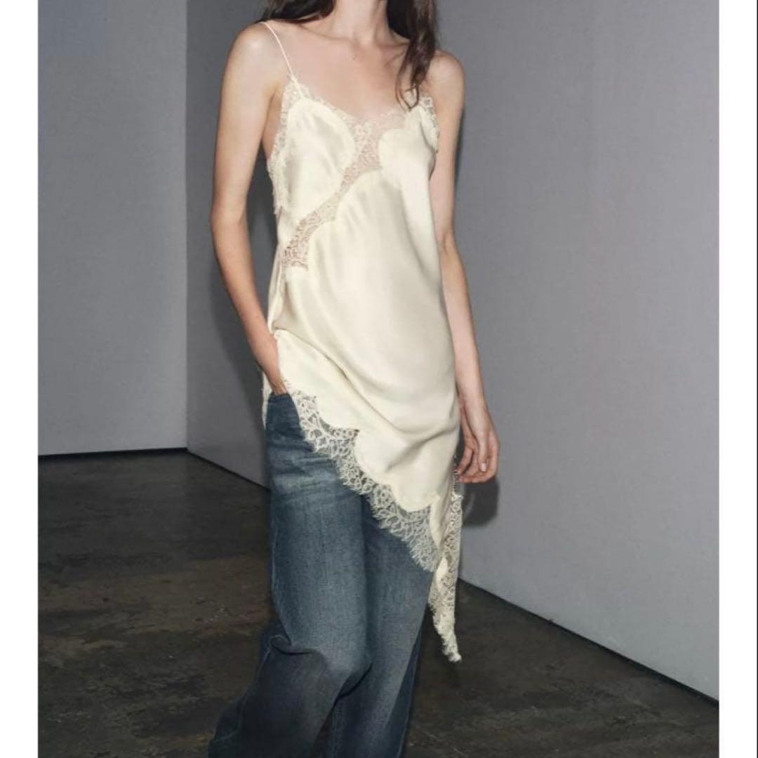 ZARA ザラ M ZW COLLECTION アシンメトリーレースワンピース