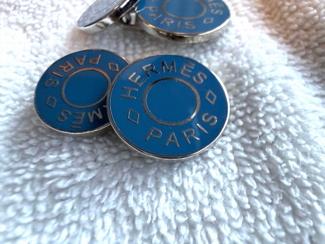 【美品】HERMES セリエ チェーン カフリンクス カフス ネイビーブルー