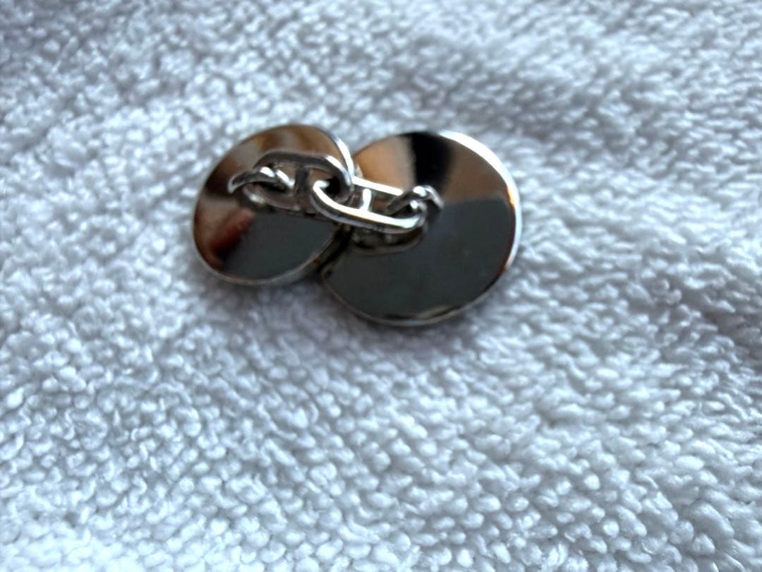 【美品】HERMES セリエ チェーン カフリンクス カフス ネイビーブルー