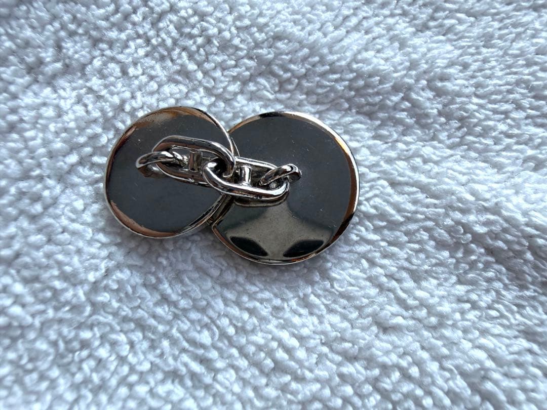 【美品】HERMES セリエ チェーン カフリンクス カフス ネイビーブルー